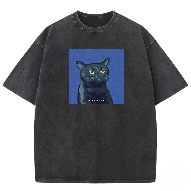 Noir Cat Stare Aesthetic Washed T-shirt