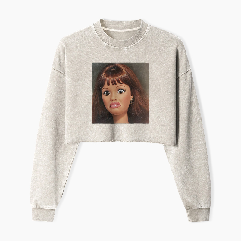 BARBIE EMOJI MEME ICON Washed Crop Sweatshirt