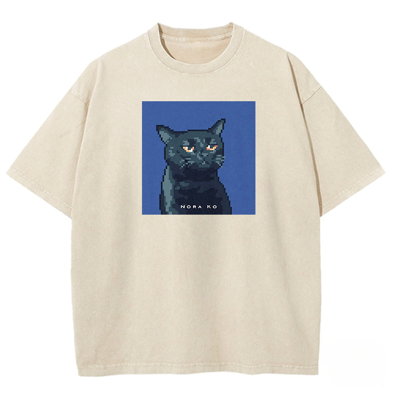 Noir Cat Stare Aesthetic Washed T-shirt