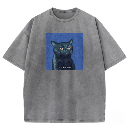 Noir Cat Stare Aesthetic Washed T-shirt