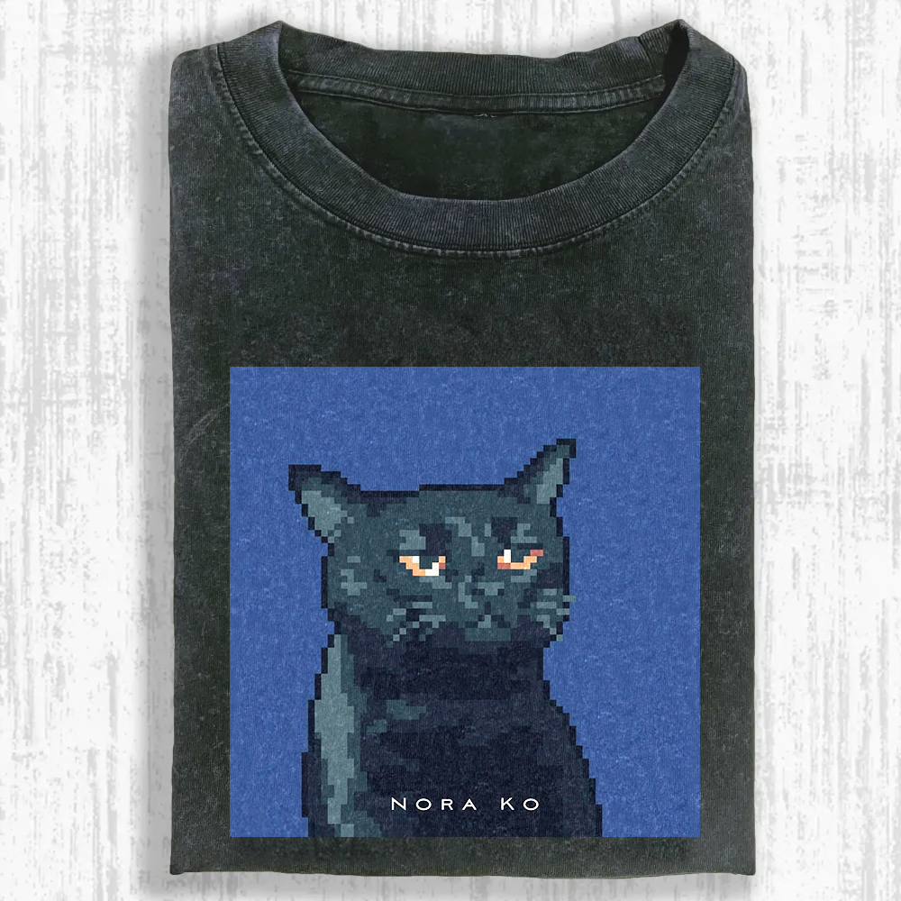 Noir Cat Stare Aesthetic Washed T-shirt