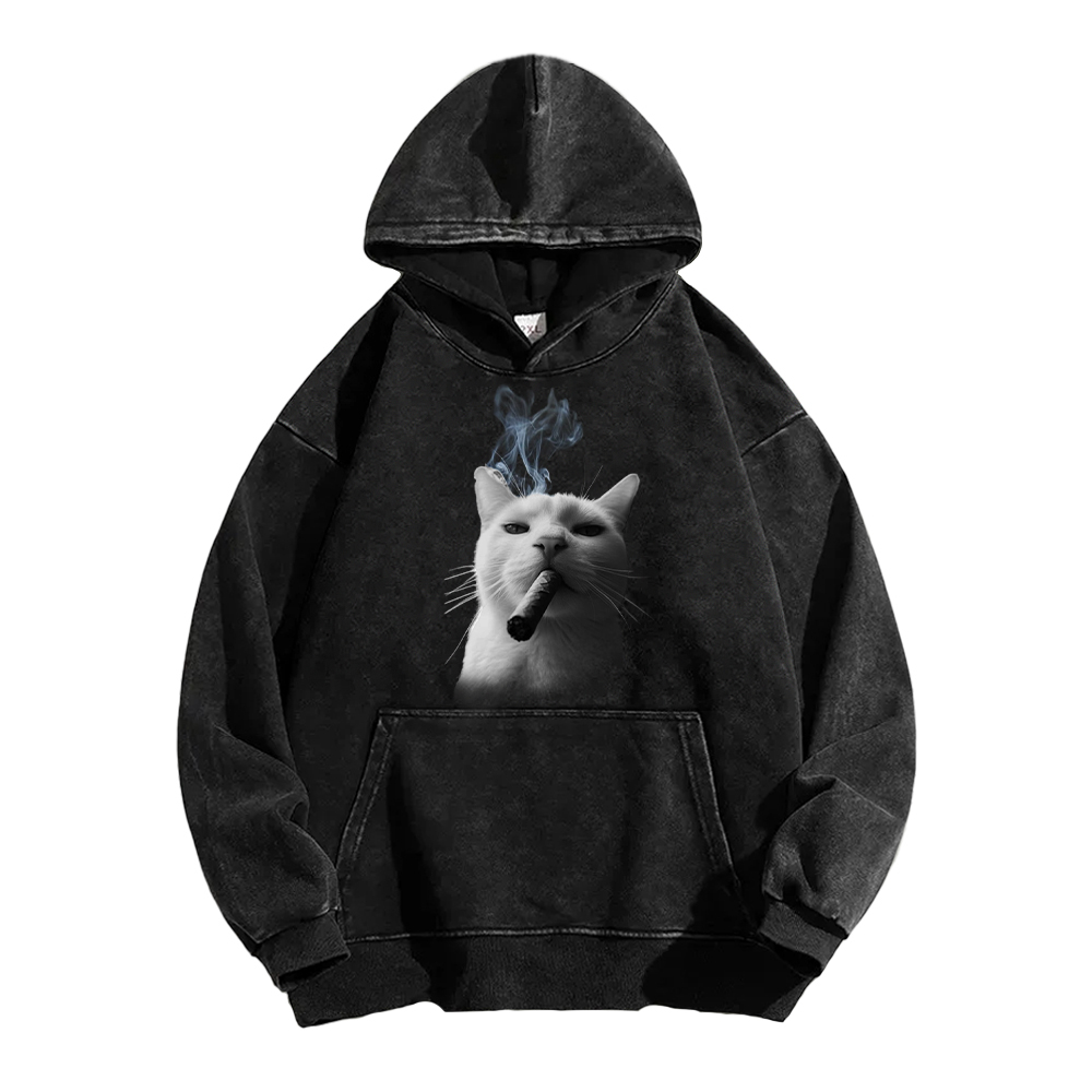 Bossy Cat Smoking Cigar Washed Hoodie