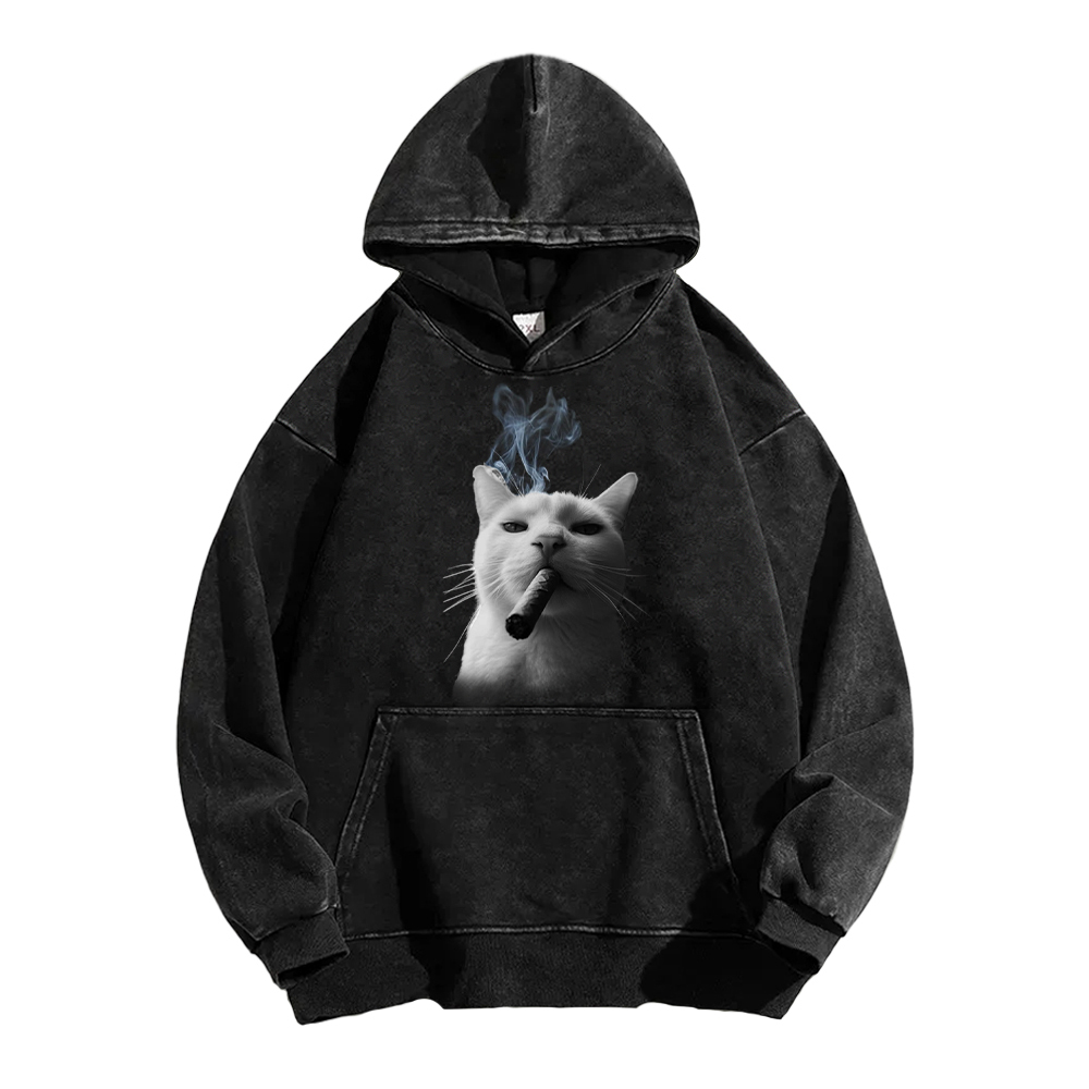 Bossy Cat Smoking Cigar Washed Hoodie