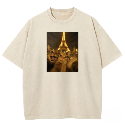 Selfie Cats Washed T-shirt