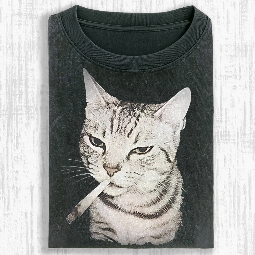 Smoking Cat Washed T-shirt