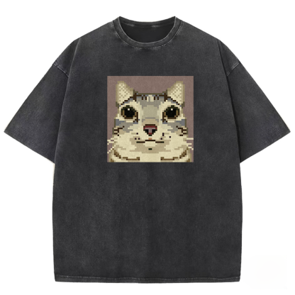 Pixel Feline Gaze Washed T-shirt