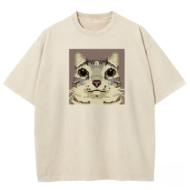 Pixel Feline Gaze Washed T-shirt