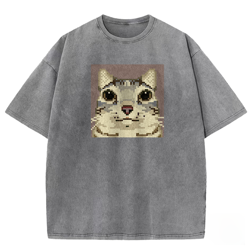 Pixel Feline Gaze Washed T-shirt