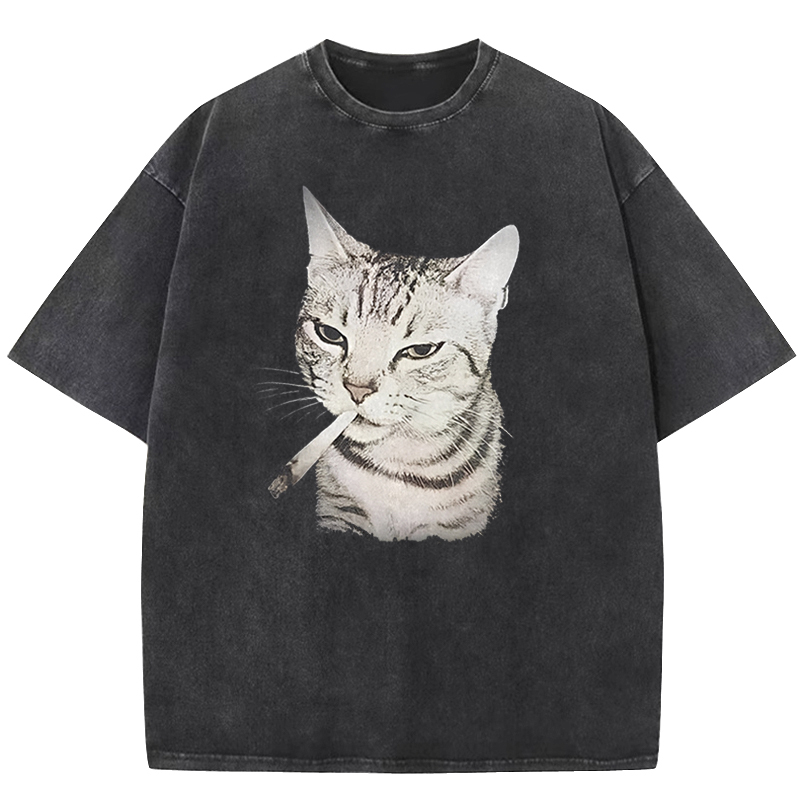 Smoking Cat Washed T-shirt