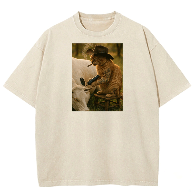 Tattoo Cowboy Cat Washed T-shirt