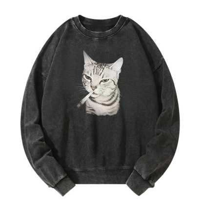 Smoking Cat Washed Sweatshirt