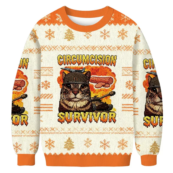 Circumcision Survivor Funny Cat Meme Ugly Christmas Sweatshirt