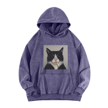 Smoking Wacky Cat Washed Hoodie