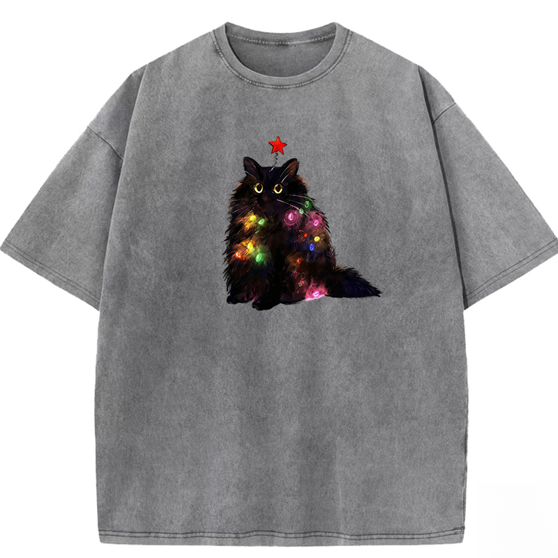 Christmas Cat Washed T-shirt
