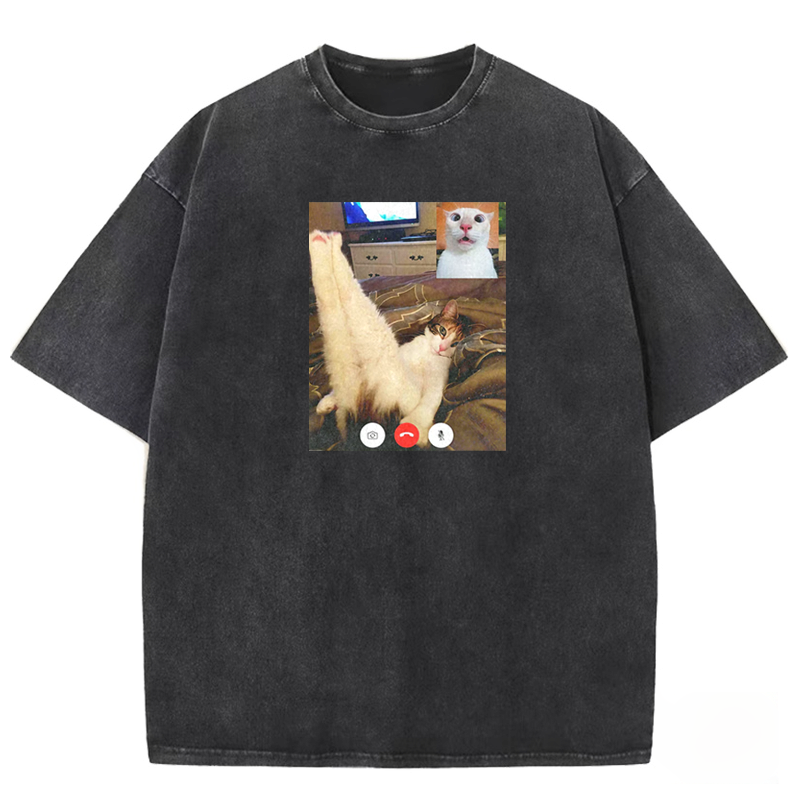 Chaotic Cat Pose Washed T-shirt