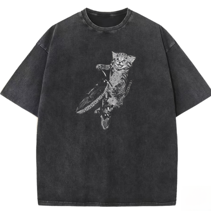 Cat Riding a Bicycle Washed T-shirt