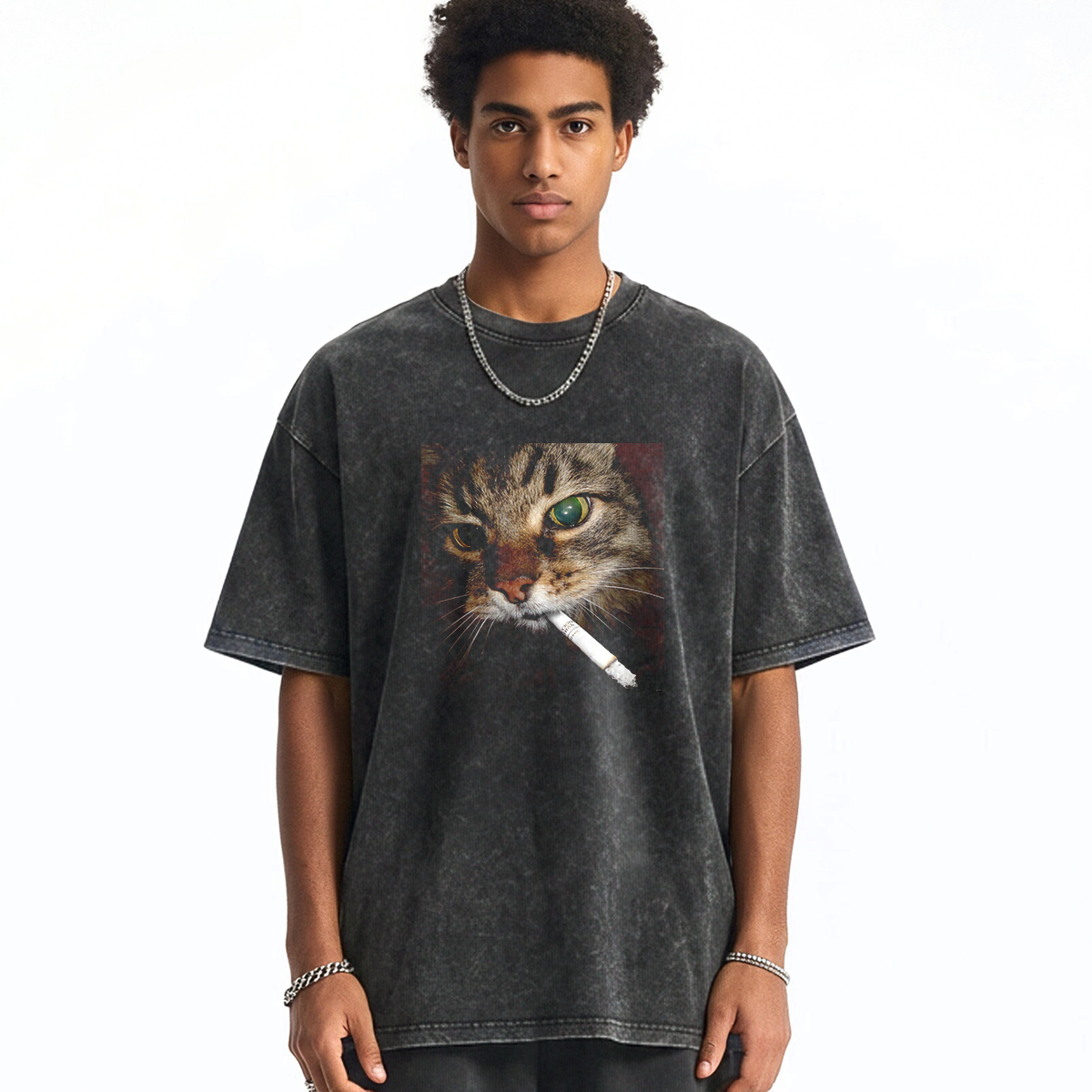 Smoking Cat Washed T-shirt
