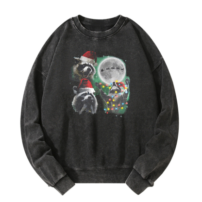 Three Raccoons With The Moon Christmas Washed Sweatshirt