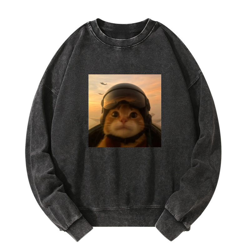 Funny Cat Washed Sweatshirt