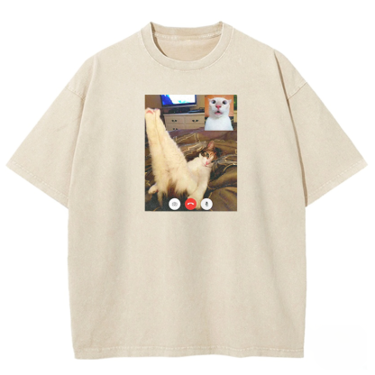 Chaotic Cat Pose Washed T-shirt