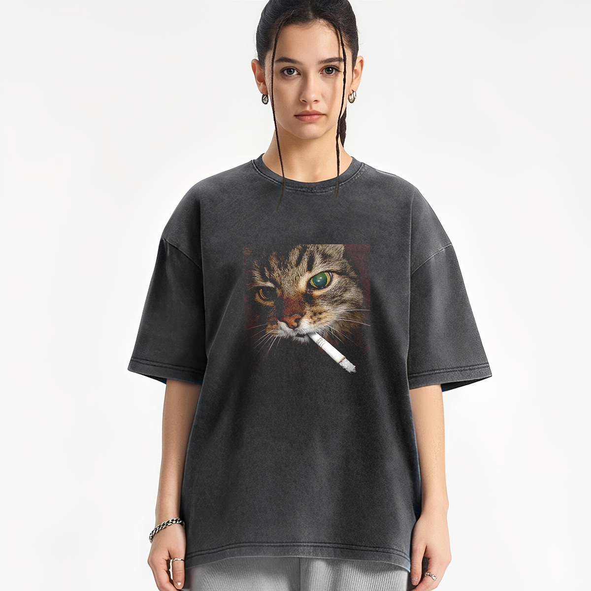 Smoking Cat Washed T-shirt