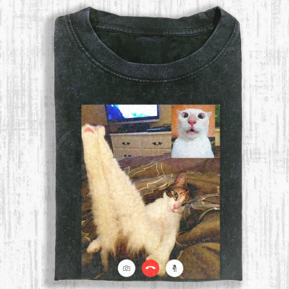 Chaotic Cat Pose Washed T-shirt