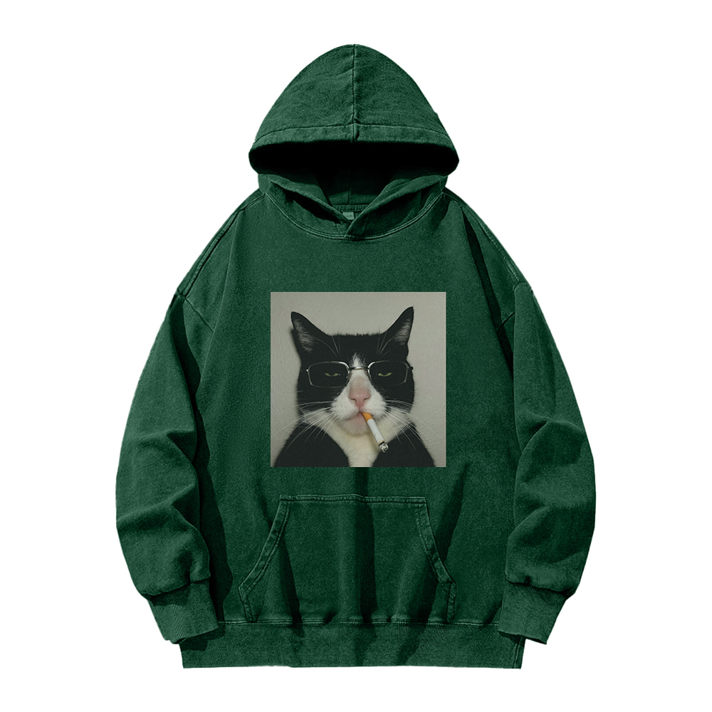 Smoking Wacky Cat Washed Hoodie