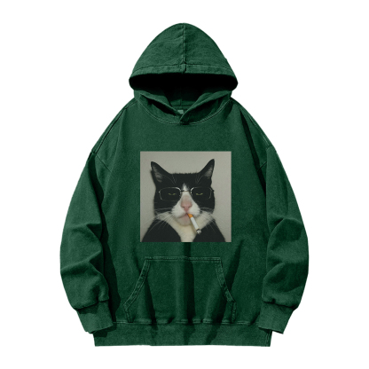 Smoking Wacky Cat Washed Hoodie