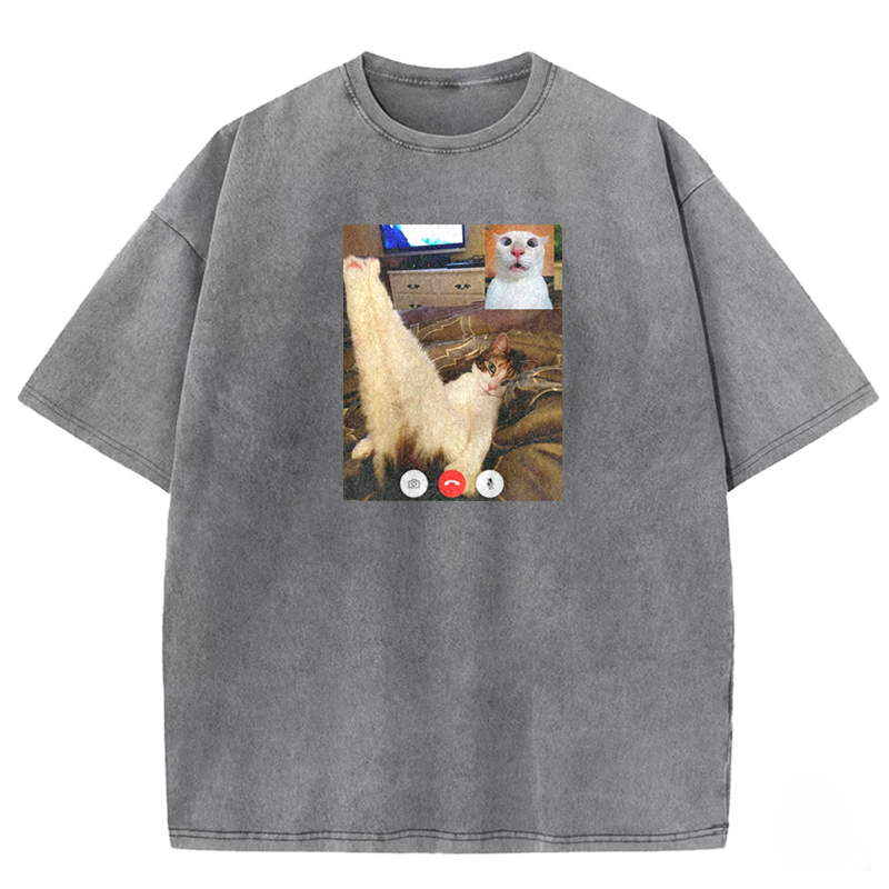 Chaotic Cat Pose Washed T-shirt