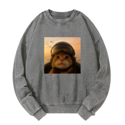 Funny Cat Washed Sweatshirt