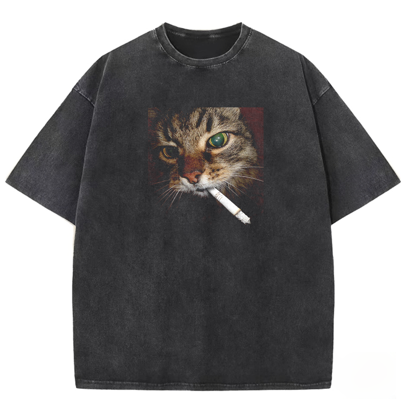 Smoking Cat Washed T-shirt