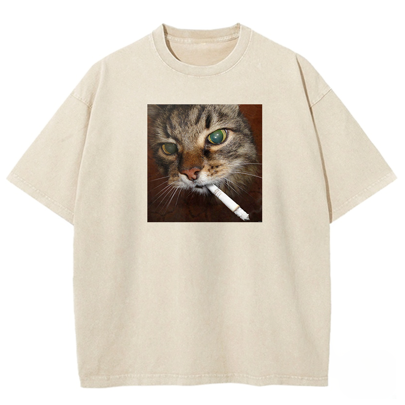 Smoking Cat Washed T-shirt