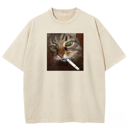 Smoking Cat Washed T-shirt