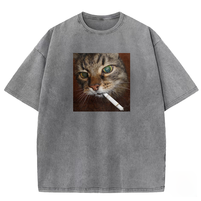 Smoking Cat Washed T-shirt