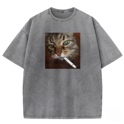 Smoking Cat Washed T-shirt