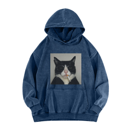 Smoking Wacky Cat Washed Hoodie