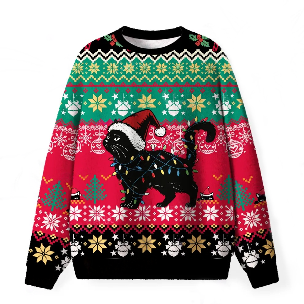 Cute Cat Christmas Fuzzy Ugly Christmas Sweatshirt