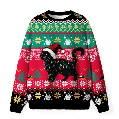 Cute Cat Christmas Fuzzy Ugly Christmas Sweatshirt