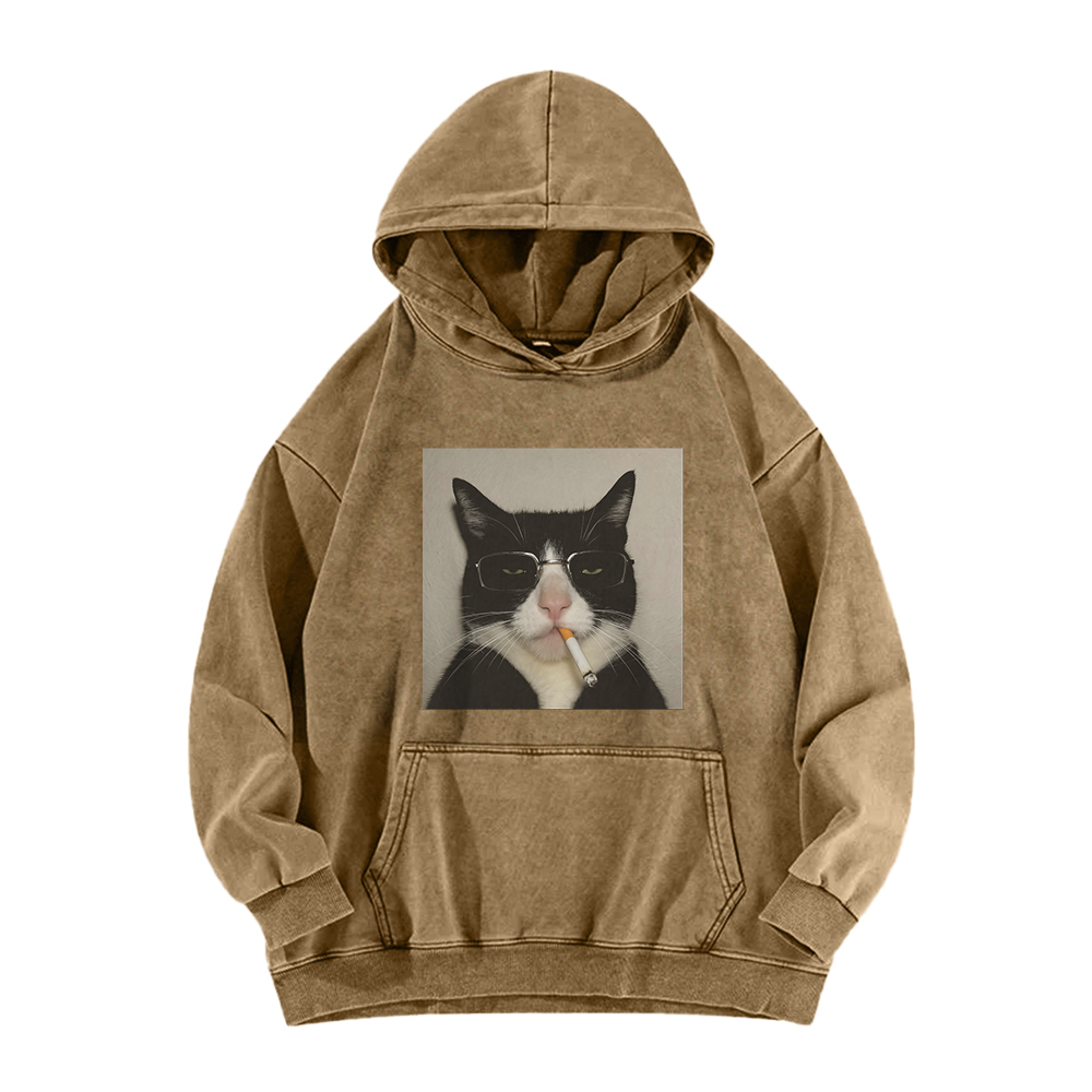 Smoking Wacky Cat Washed Hoodie