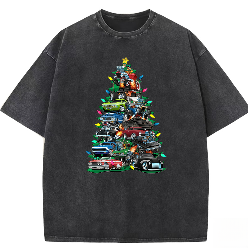 Car Christmas Tree Washed T-shirt