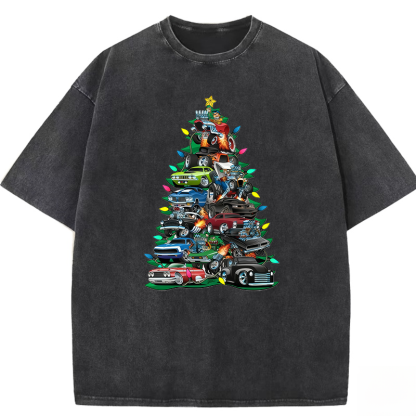 Car Christmas Tree Washed T-shirt