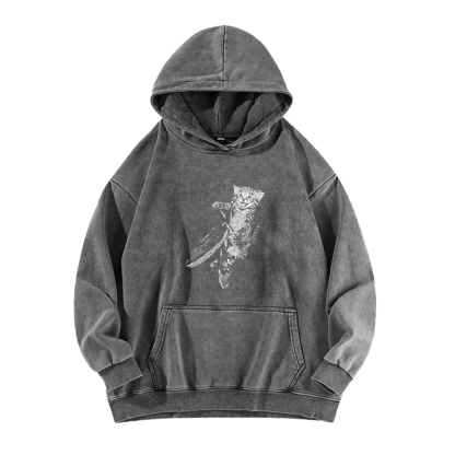 Cat Riding a Bicycle Washed Hoodie