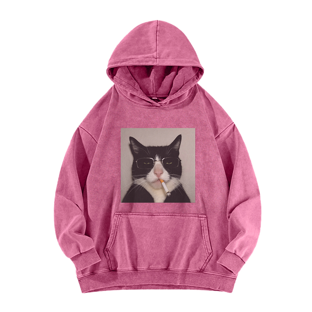Smoking Wacky Cat Washed Hoodie