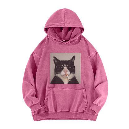 Smoking Wacky Cat Washed Hoodie