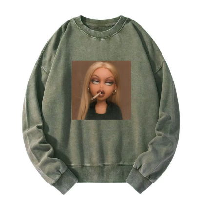Doll girl meme Washed Sweatshirt