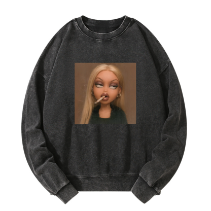 Doll girl meme Washed Sweatshirt