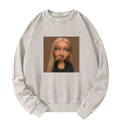 Doll girl meme Washed Sweatshirt