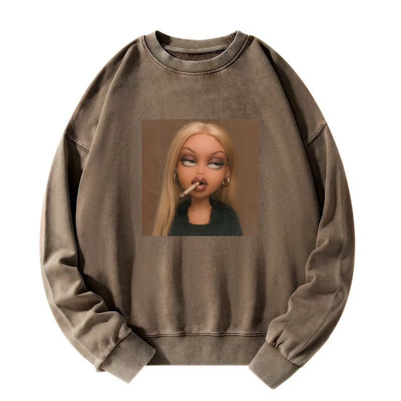 Doll girl meme Washed Sweatshirt