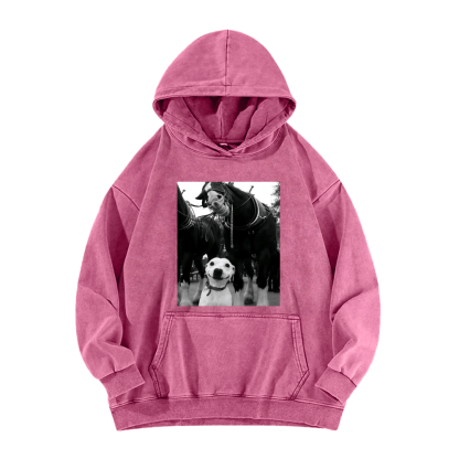 Funny dog and horses Washed Hoodie