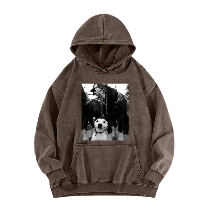 Funny dog and horses Washed Hoodie